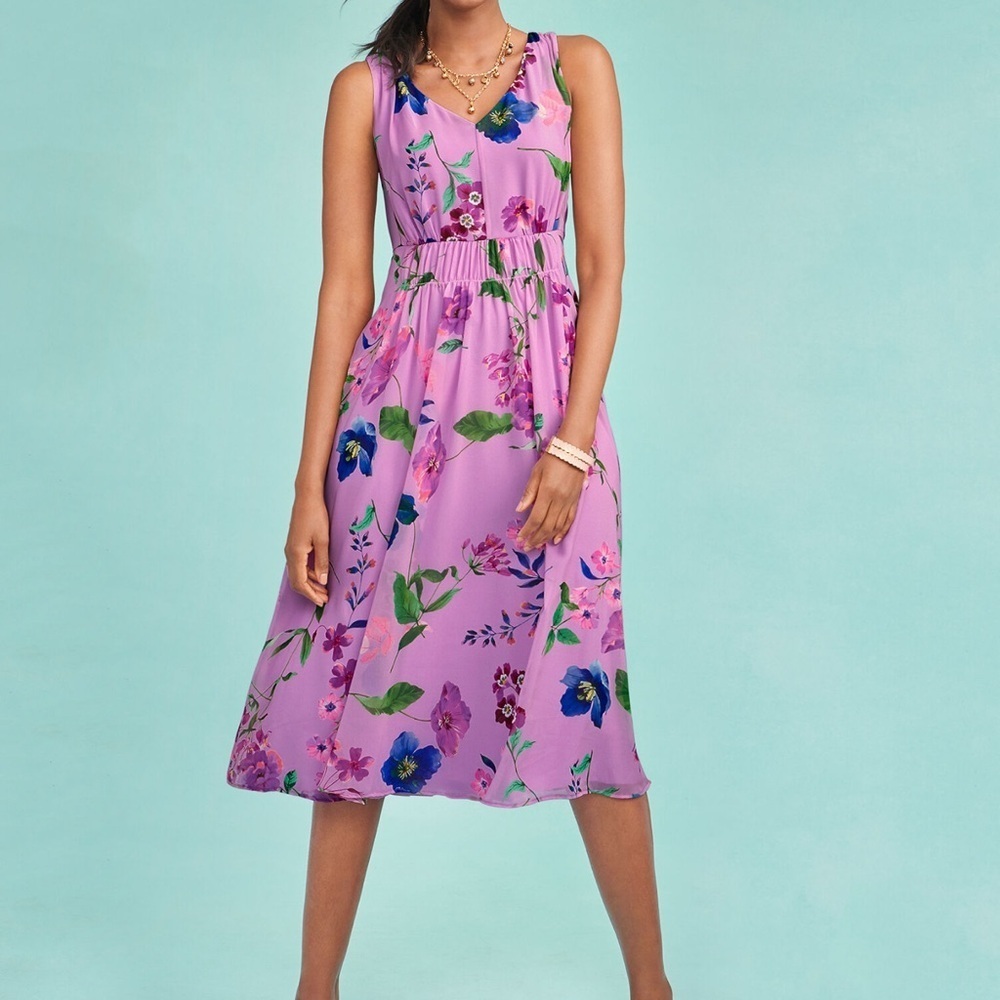 Talbots Pink and Blue Tie Front Midi Sundress